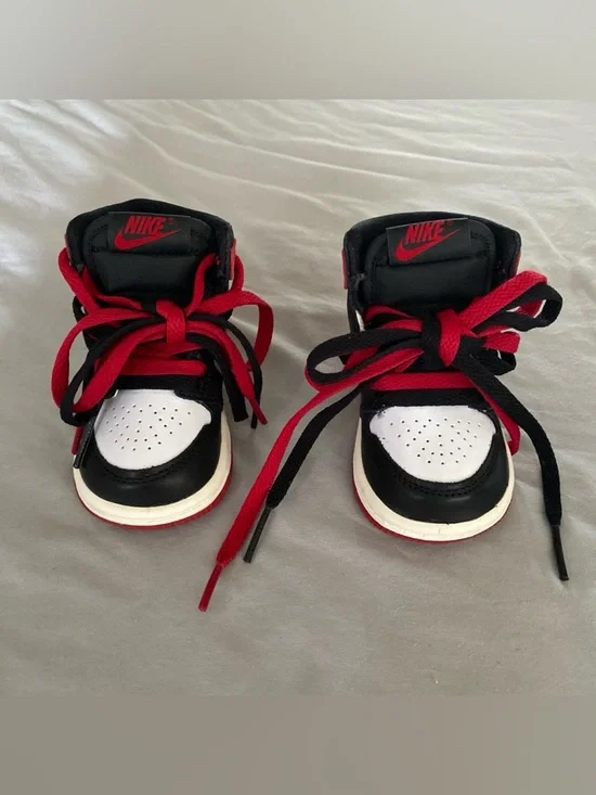 JORDAN 1 RETRO HIGH OG (TD) “BLACK TOE” REIMAGINED Baby Shoes 3C - Picture 2 of 8